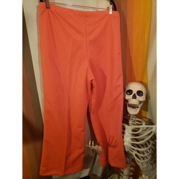 Vintage 1970s Orange Polyester Straight Pressed Pants Plus Size Volup - Picture 2 of 2